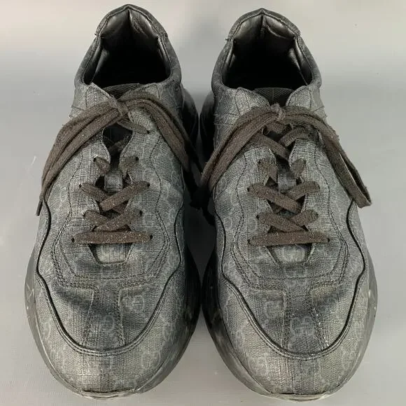 GUCCI Size 10.5 Guccissima Black Grey Monogram Sneakers